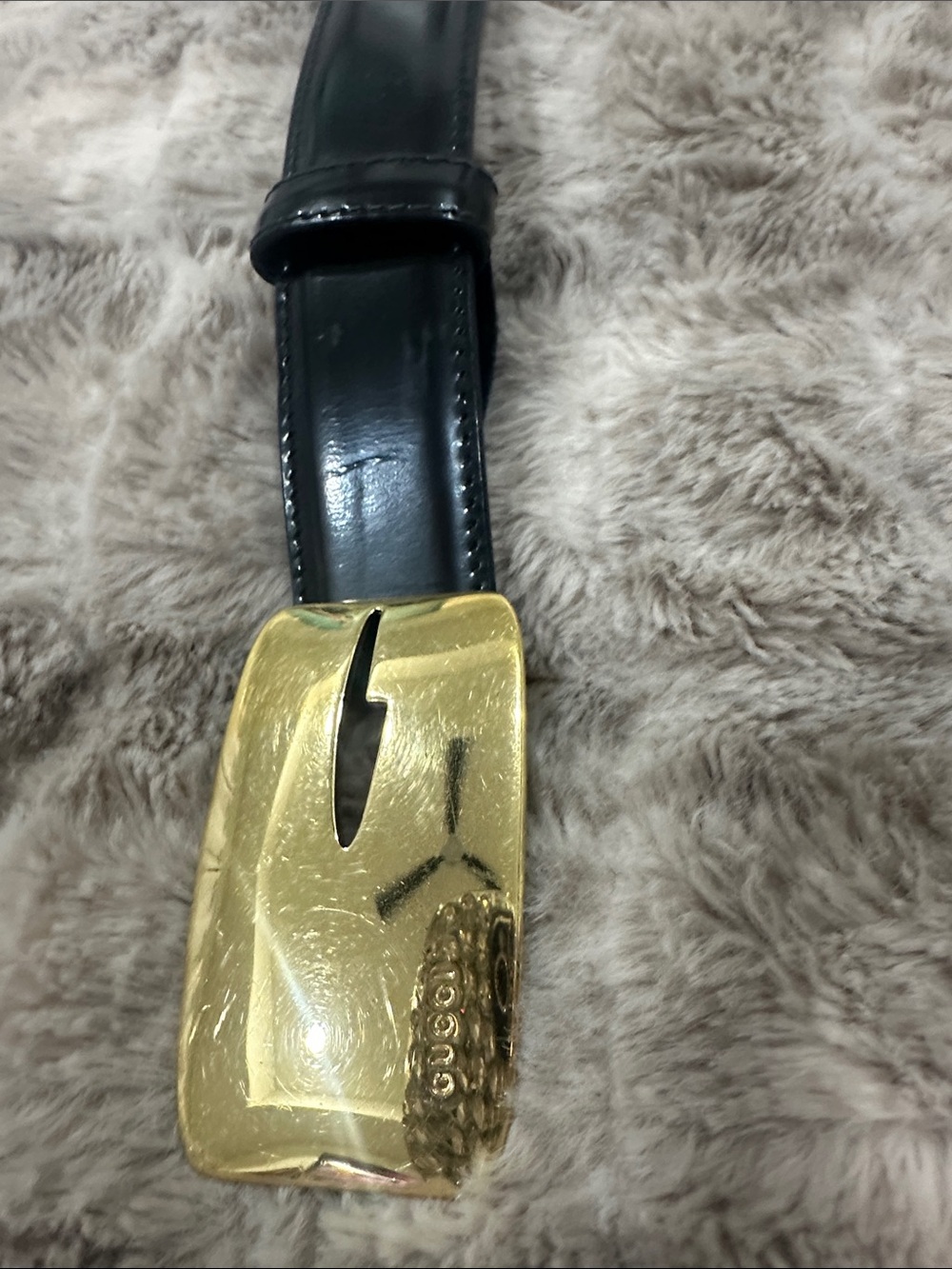Gucci Black Patent Leather Belt with Gold Buckle